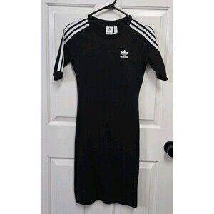 Adidas Women's 3-Stripes Single Jersey Boyfriend T-Shirt Dress Black XS